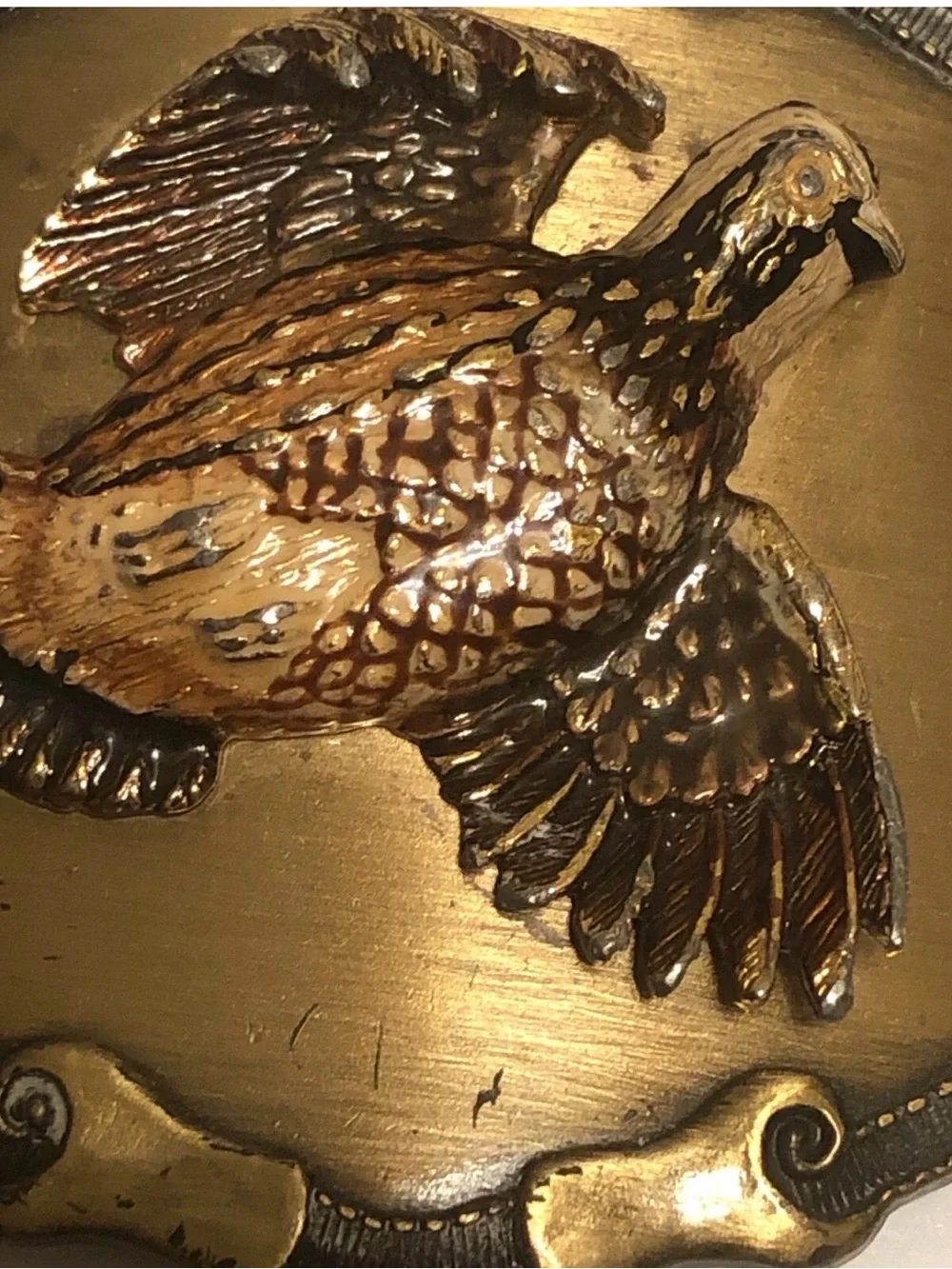 Vintage-Style Gold and Brown Quail Belt Buckle